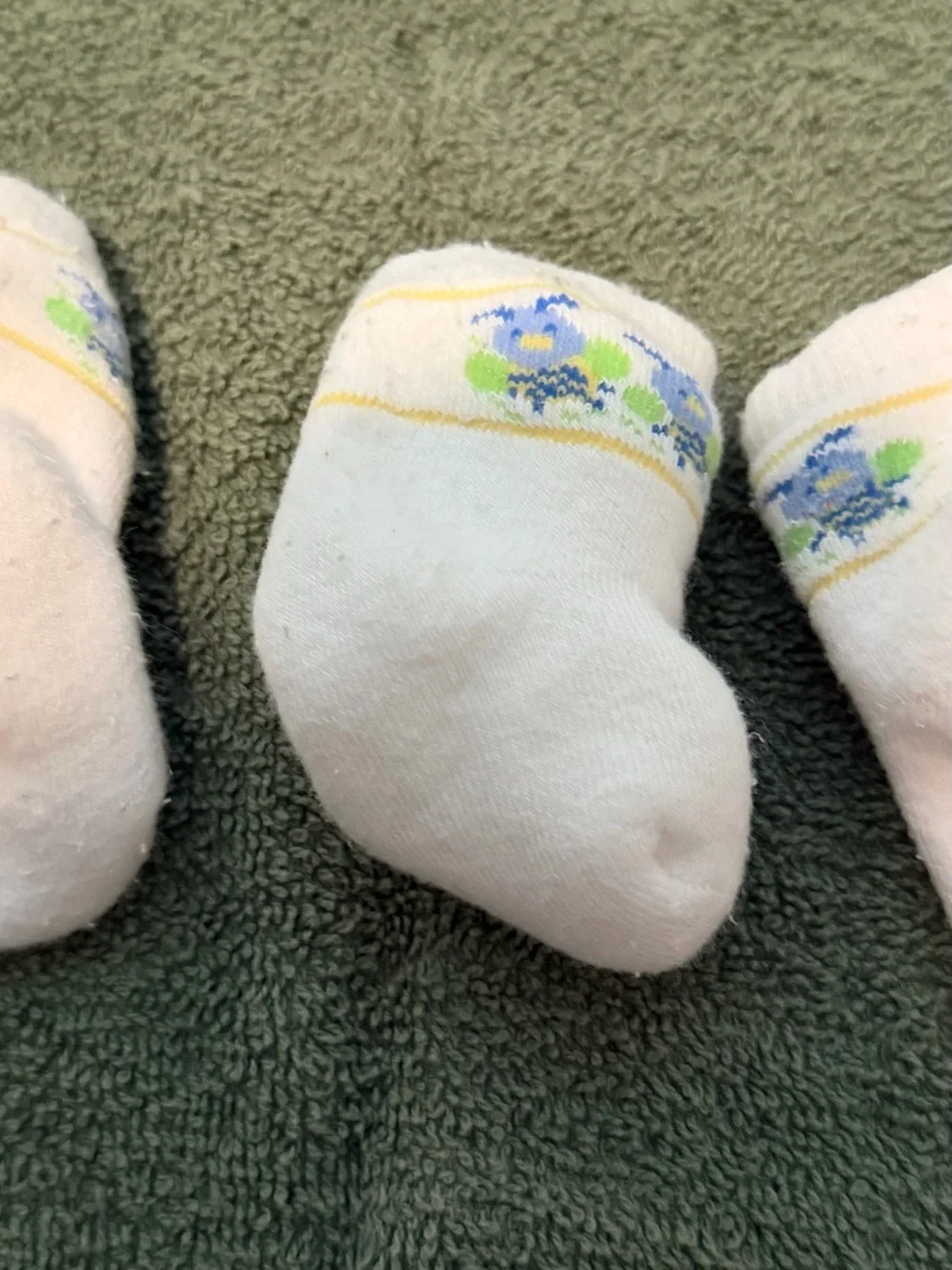 Set of 4 Cream Baby Socks with Blue Bug Trim